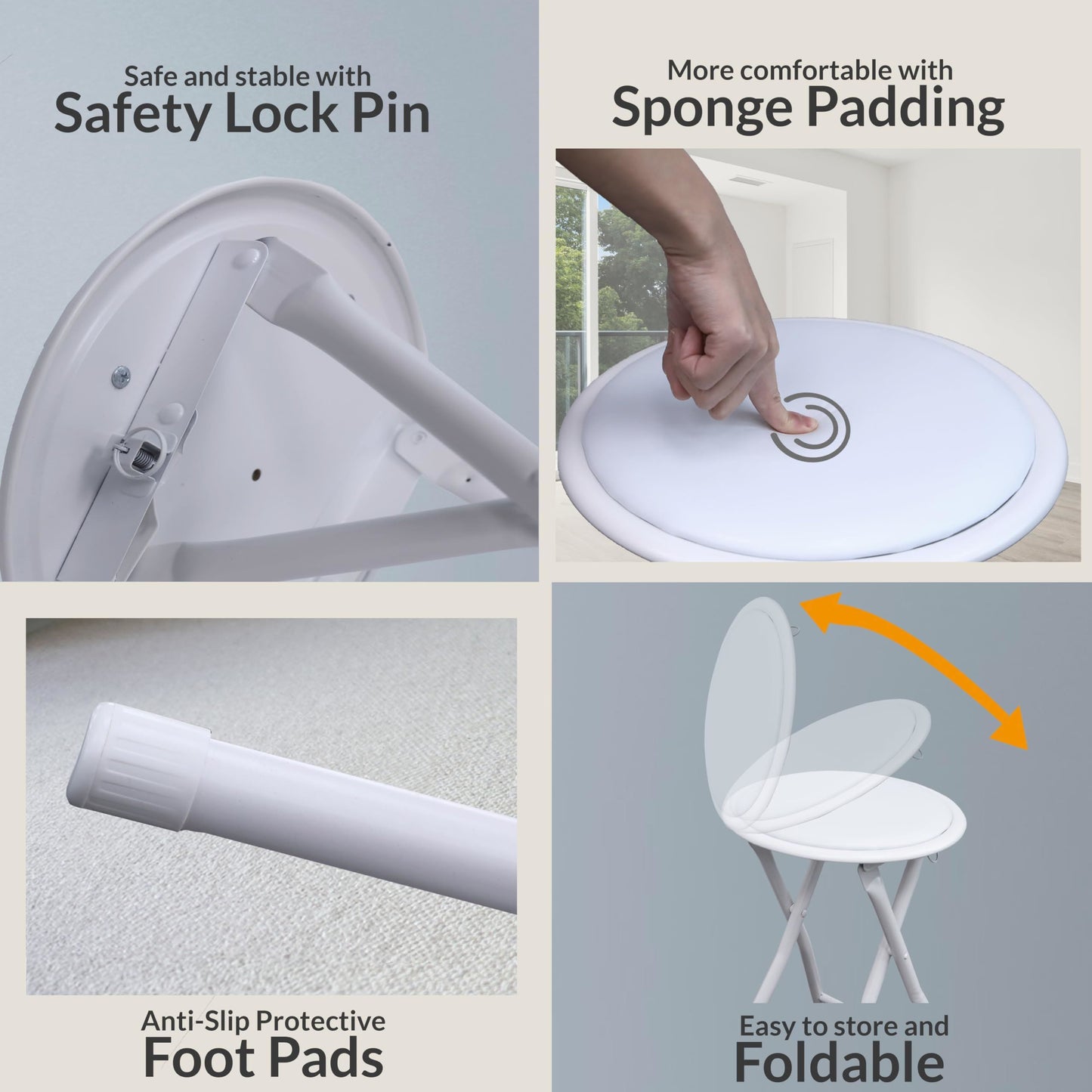 Standard Folding Stool – Durable & Compact Seating Solution Foldable Lightweight Portable - Available in Black or White