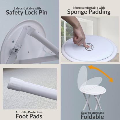Standard Folding Stool – Durable & Compact Seating Solution Foldable Lightweight Portable - Available in Black or White