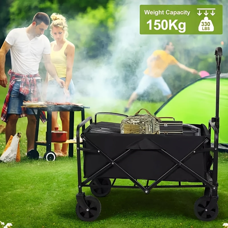 Heavy-Duty Folding Cart with -Terrain Tires - Collapsible Utility Wagon Suitable for Beach, Camping, Garden, Picnic, Tailgating, Markets - Pull-Along Trailer Truck for Groceries, Firewood, Outdoor Gear & Farm Use