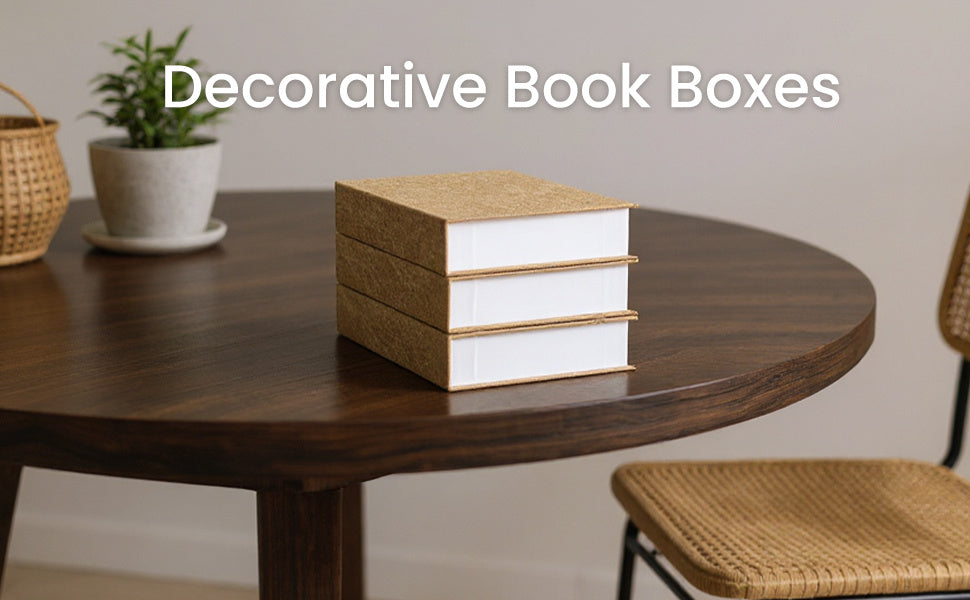 Decorative Book Storage Boxes - Three-Piece Linen-Look Set