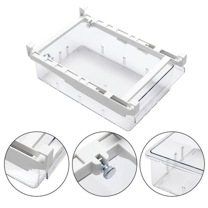Fridge Organiser Pull-Out Drawer – Clear Under-Shelf Refrigerator Storage Box with Sliding Rail, Stackable Space-Saving Bin for Kitchen Fridge, Freezer & Cabinet, Fits 30-44cm Shelves, 30.5 x 20 x 9.5cm