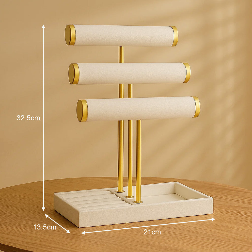 Three-Tier Jewellery Display Stand - Velvet-Lined White