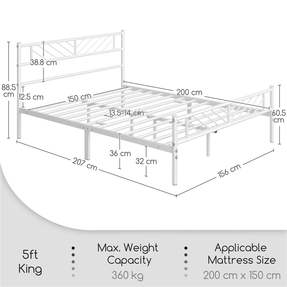 Costoffs Metal Platform Bed Frame, Single/Double/King Sizes, Mattress Foundation with Arrow Design Headboard & Footboard, Built-in Steel Slats, 32cm Underbed Storage, No Box Spring Needed, Black/White