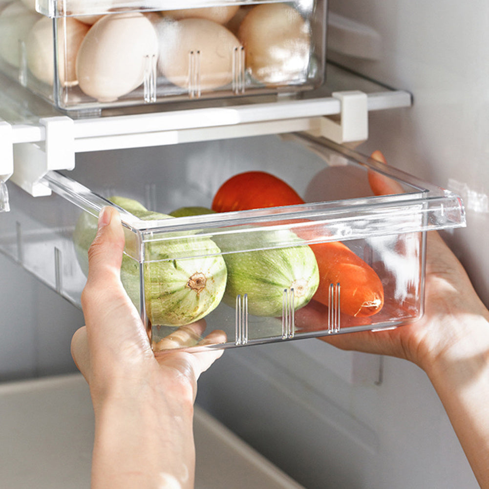 Fridge Organizer Pull Out Drawer Bins Fridge Shelf Refrigerator Holder Storage Box Home Organizer for Vegetables, Fruits, Snack, Rice, 30.5*20*9.5cm