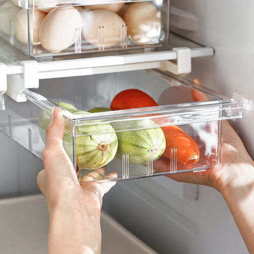 Fridge Organizer Pull Out Drawer Bins Fridge Shelf Refrigerator Holder Storage Box Home Organizer for Vegetables, Fruits, Snack, Rice, 30.5*20*9.5cm