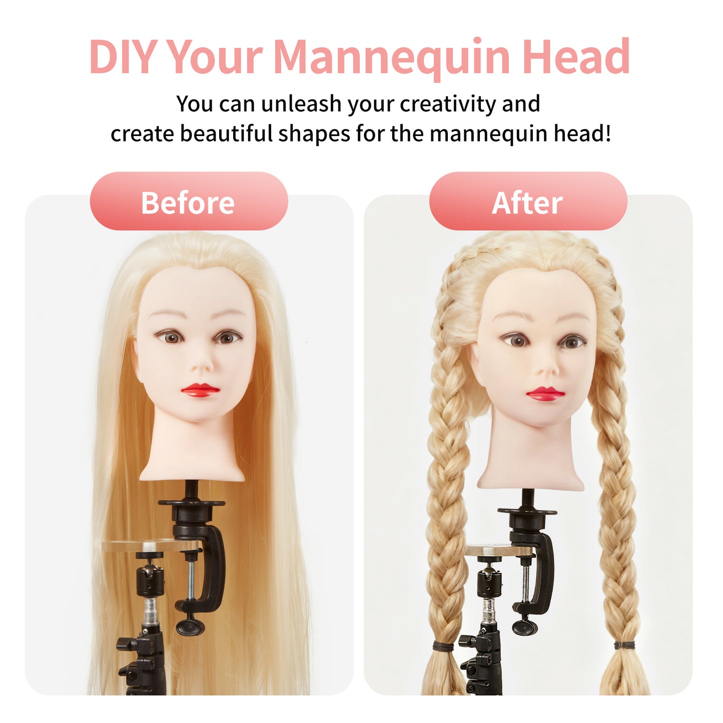 24"/28" Hairdressing Styling Mannequin Doll Salon Training Hair Clamp Professional