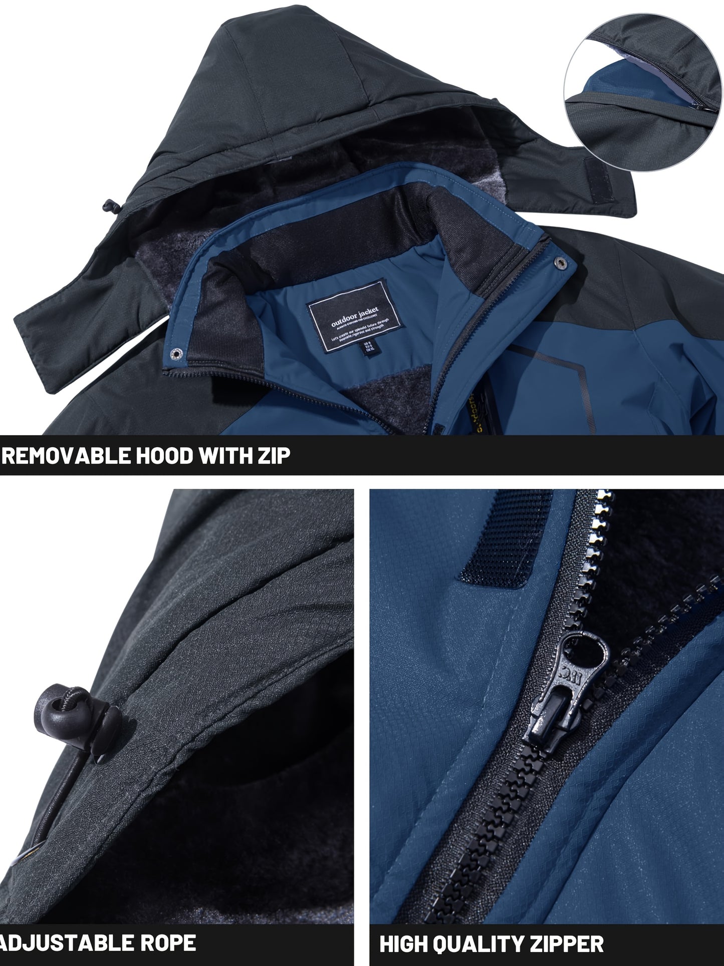 Men'S Ski Jacket Winter Warm Fleece Lined Coats Outdoor Snowboard Thermal Hiking Parka Chest Pockets Hooded Jogging Camping Fishing Climbing Casual Windbreaker
