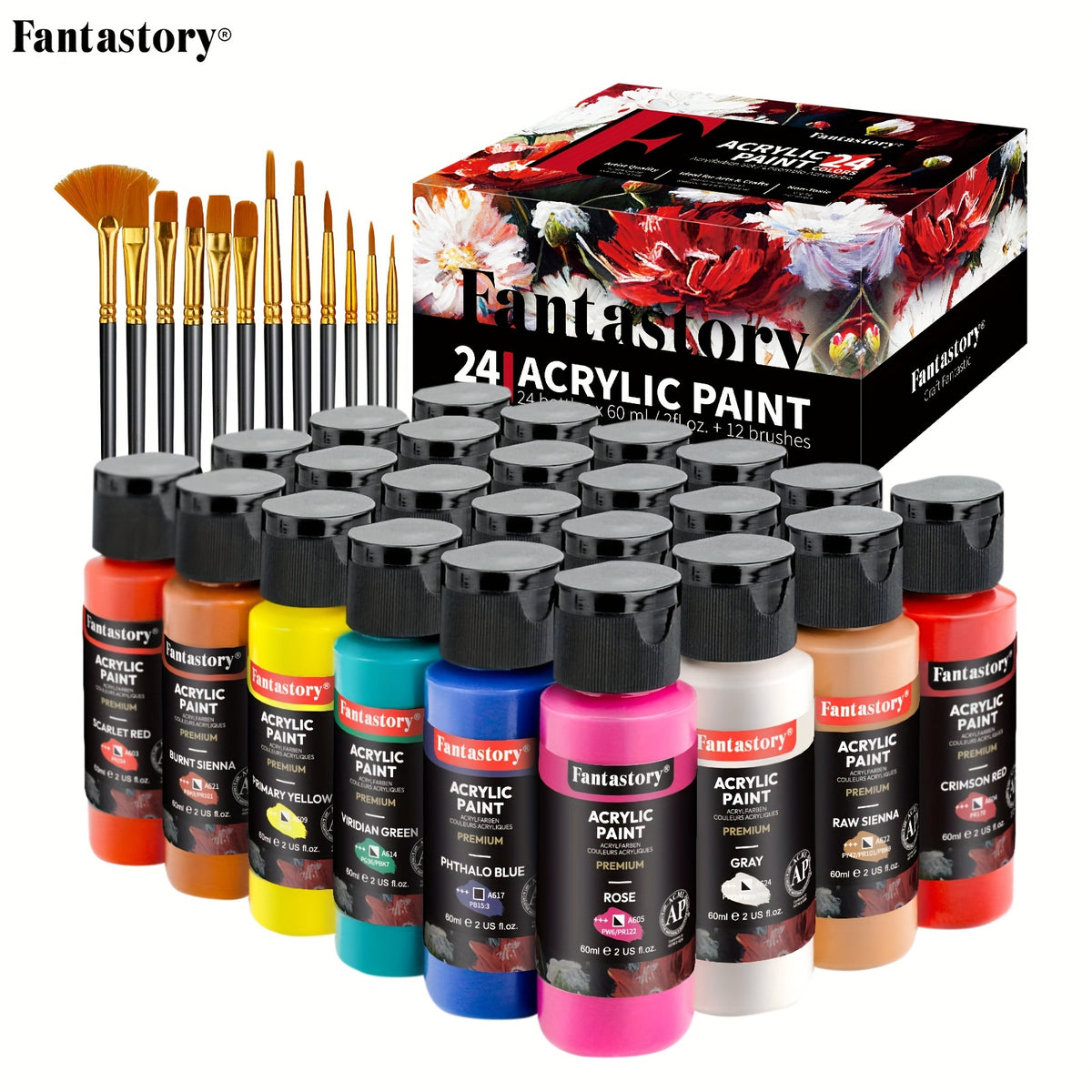 Fantastory 24/36pcs Acrylic Paint Set with 2oz, 60ml, Wood - 24pcs option