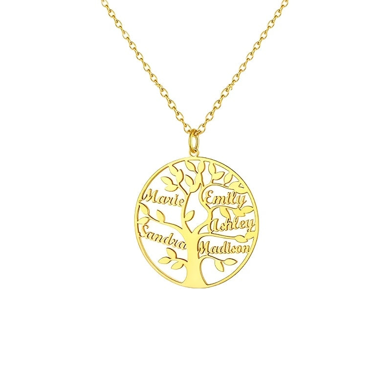 [Custom Tree of Life] 304L Stainless Steel Custom Tree of Life Necklace | Engraved with 1-8 Names | Family Name Jewelry Gift for Wives, Mothers, Grandmothers
