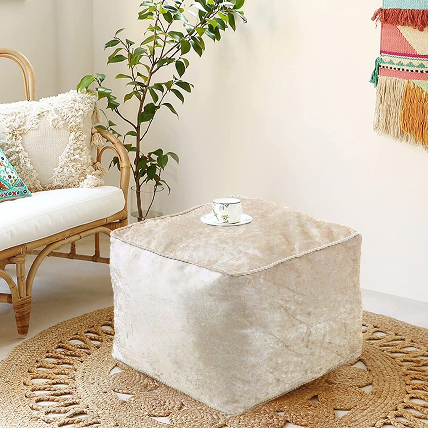 Fully Filled Velvet Bean Bag Footstool – Cube Pouffe Seat, 40×40×30cm, Soft Crush Velvet, Square Shape, Ideal as Foot Rest or Extra Seating