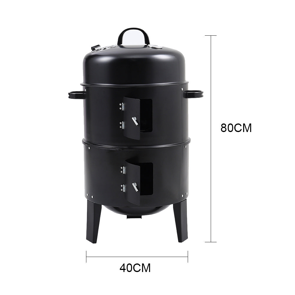 Outdoor Charcoal Smoker BBQ Grill 40x84cm Dual Access Smoking Grill 37cm Diameter Iron Construction Party Family Dinner Garden Barbecue