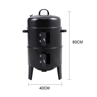 1pc Black 40x84cm Dual Access Outdoor Smoke Grill with 37cm Diameter, Perfect for Party, Family Dinner, and Outdoor BBQ – Durable Iron Construction, Efficient Heat Distribution, Convenient Charcoal Addition, Versatile Smoking Grill | Dual Access Grill | E