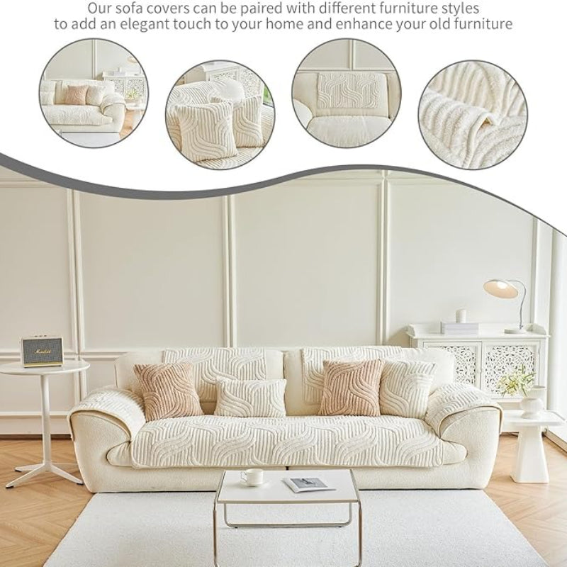 1pc Sofa Cover 1/2/3/4 Seater, Modern Luxury Shu Velveteen Couch Protector with Anti-Slip Design, Durable Pet-Friendly Plush Furniture Protector Slipcover, All Seasons Universal Sofa Cover for Living Room, Bedroom, Office, Machine Washable
