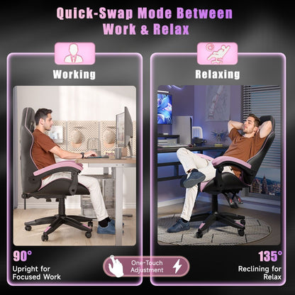 High-Back Gaming Chair with Lumbar Cushion & Headrest – Height Adjustable 90°-155° Reclining Office Computer Chair for Adults 130kg Capacity 10 Colours