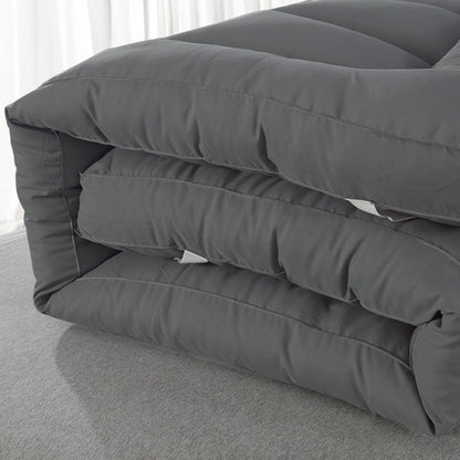 Grey Mattress Topper 4-Inch / 10cm Hotel Quality Deep Fitted Mattress Pad with Corner Elasticated Straps Quilted Box Stitch Breathable All-Season Comfort Single Double Small Double King Super King, 1000GSM Fiber Fill