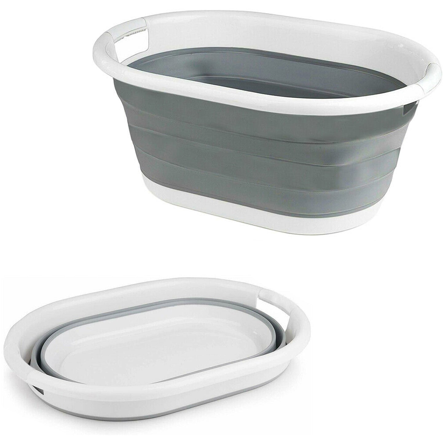 Foldable Laundry Basket Plastic - Small Collapsible Washing Baskets for Clothes - Portable and Ideal for Space Saving Storage Oval Shape - Grey
