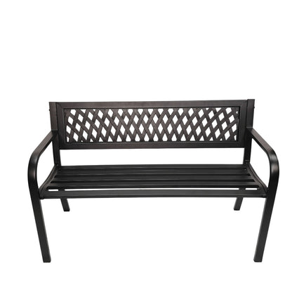 Garden Bench 2 Seater Metal with Lattice Backrest – Keswick Outdoor Patio Bench, Black Powder Coated Weather Resistant Frame, 119cm, Seats 2, Max 220kg