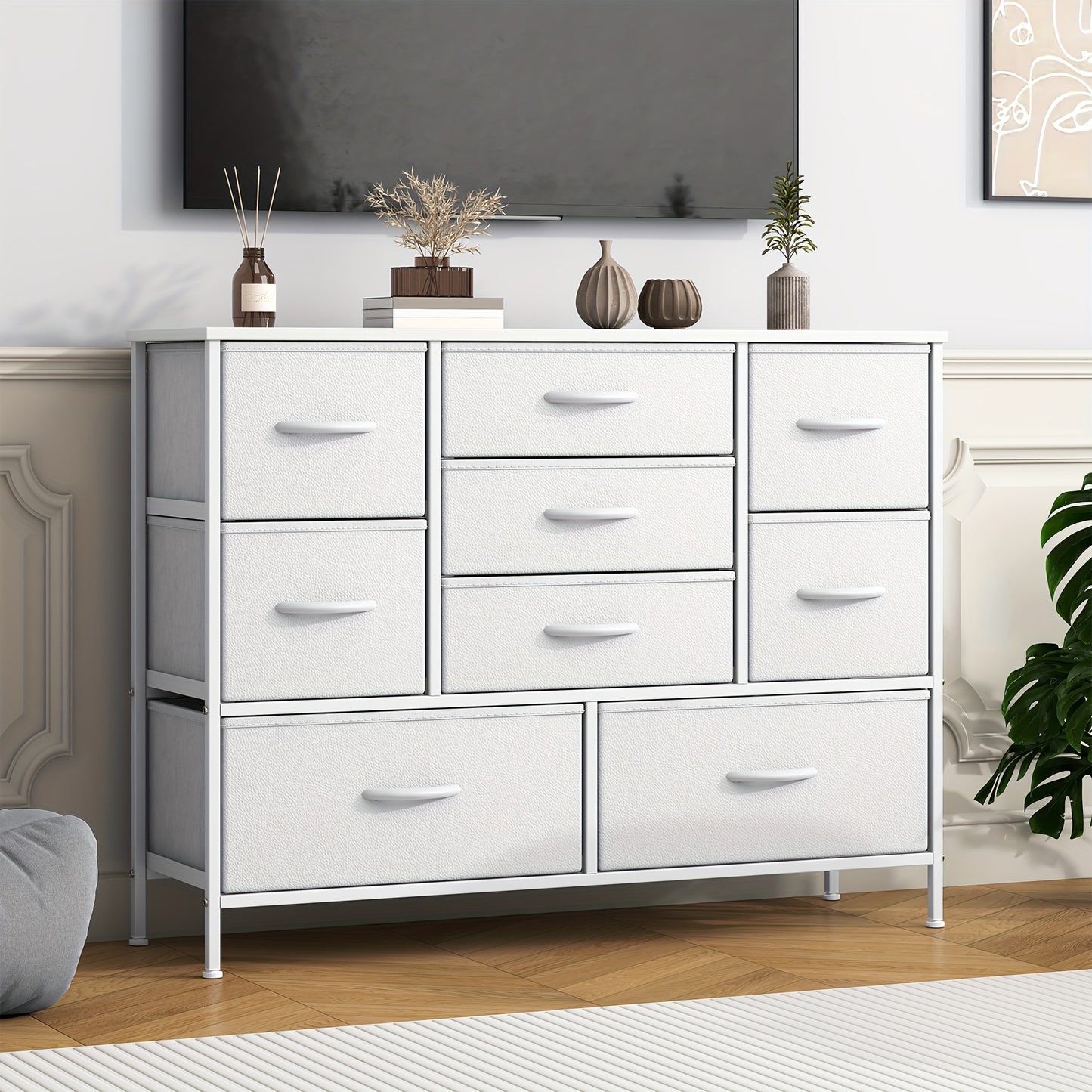 9-Drawer Dresser with Anti-Tip System & Adjustable Leveling Feet - Modern MDF Top Board & Metal Frame Storage Unit Suitable for Bedroom, Office, Living Room Organization - Assembly, Space-Saving Furniture