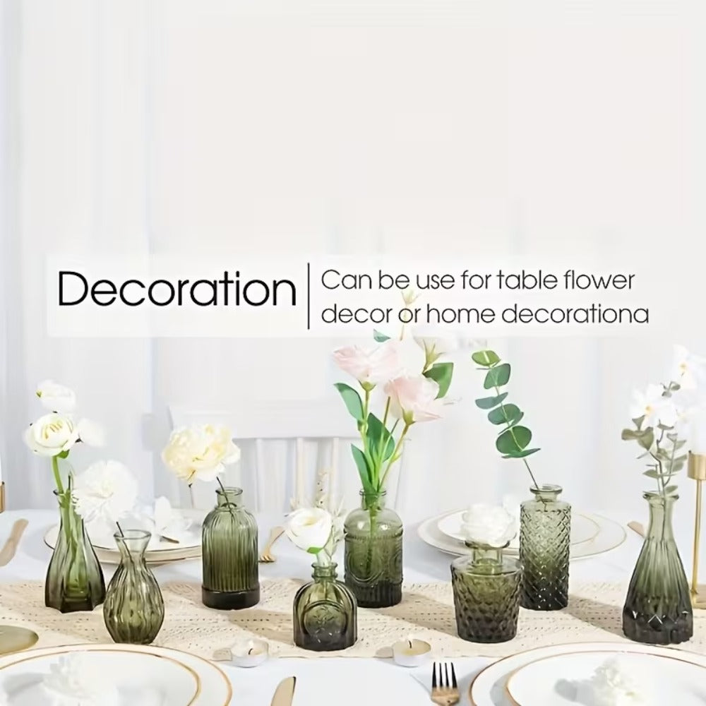 12pcs Blue/Green Glass Bud Vase Set, Mini Retro Small Vase, Ideal Rural Centerpiece for Wedding Decoration, Family Dining Table Decoration And Floral Arrangement