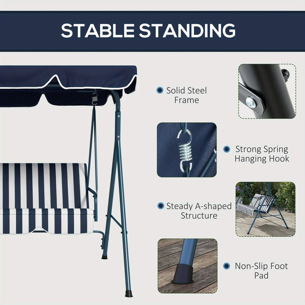 3-Seat Garden Swing Chair with Adjustable Canopy