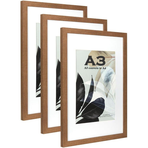 Set of 3 Wooden A3 Picture Frames with Mount, Freestanding & Wall Mountable, Ideal for Posters, Certificates, Photos