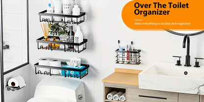 Shower Caddy, Bathroom Shower Organizers, Black Shower Shelves for Inside Shower with Soap Caddy & Toothbrush Holder, Stainless Steel Wall Rack Baskets Adhesives Mounted(1 And5pcs), Random Color Properties to Choose, Shelves