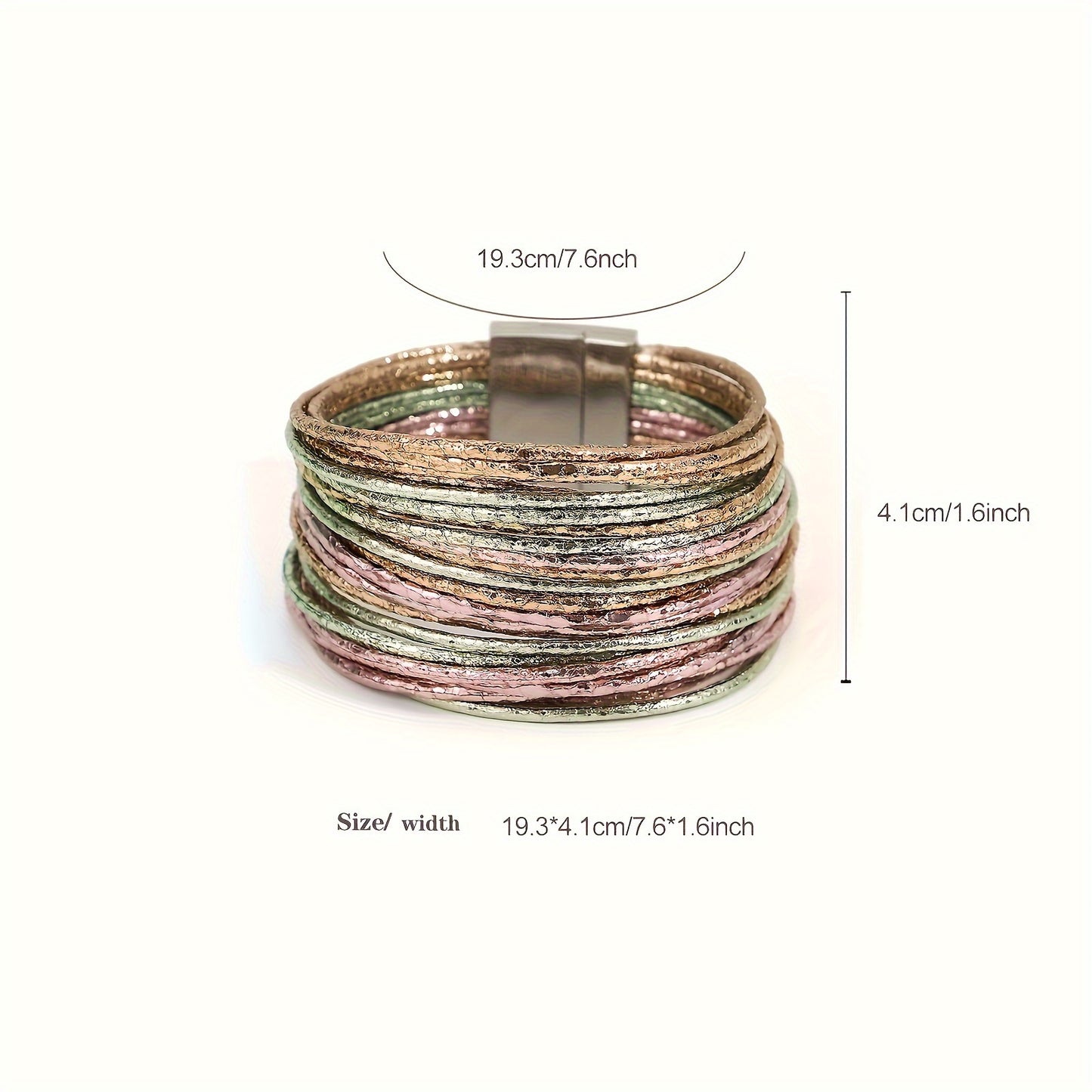 1pc Slim Stripes Wide Multilayer Wrap Bracelet Metallic Shiny Glitter Artificial Leather Cuff with Magnetic Clasp Jewelry for Men Women Holiday Party Birthday Gifts