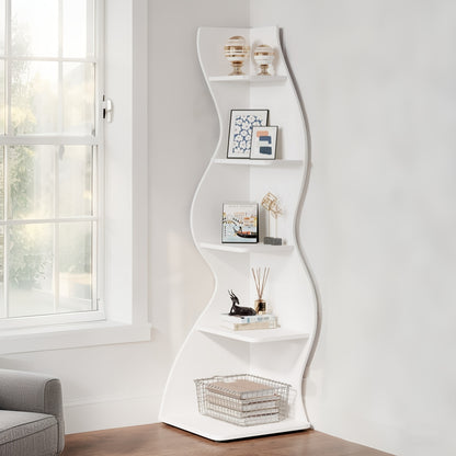 Rustic 5-Tier Corner Shelf Wall Mounted – Floating Bookshelf & Plant Stand with Unique Geometric Design, Brown, Space-Saving Corner Shelving for Living Room, Bedroom & Home Office