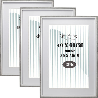 Gallery Poster 50x70cm Boxed Picture Frames Set Of 3 Wooden Effect Box Frame with Mat for 40x60cm, 70X50cm Poster Frame with Acid Free Mount for 40x60cm Photo 3PK