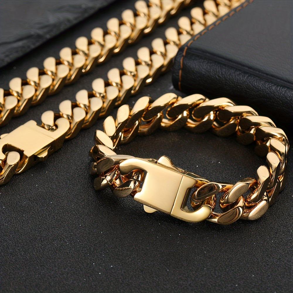 Hip Hop Stainless Steel Encrypted Four-sided Grinding 8.10.12mm Cuban Necklace Spring Buckle Titanium Stainless Steel Hip Hop Necklace for Men. 18K Golden Plated Plated 18K Golden Plated Real 18K Golden Plated Hip Hop Jewelry