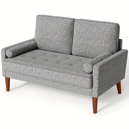 [Modern Linen Sofa] Comfy Modern Linen Sofa with Spring Cushion | Small 2 Seater for Living Room, Bedroom, Office - Love Seat with Armrests in Ashbeige
