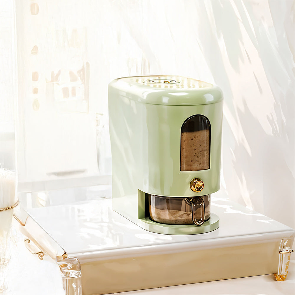 5-10KG Rice Dispenser Type Rice Holder Dispenser Rice Holder Bucket with Measuring Cup for Flour, Beans, Rice, Cereal, Pet Food, Large Countertop Grain Storage Container, Green