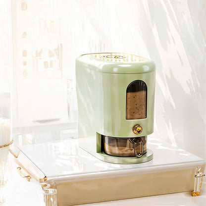 5-10KG Rice Dispenser Type Rice Holder Dispenser Rice Holder Bucket with Measuring Cup for Flour, Beans, Rice, Cereal, Pet Food, Large Countertop Grain Storage Container, Green