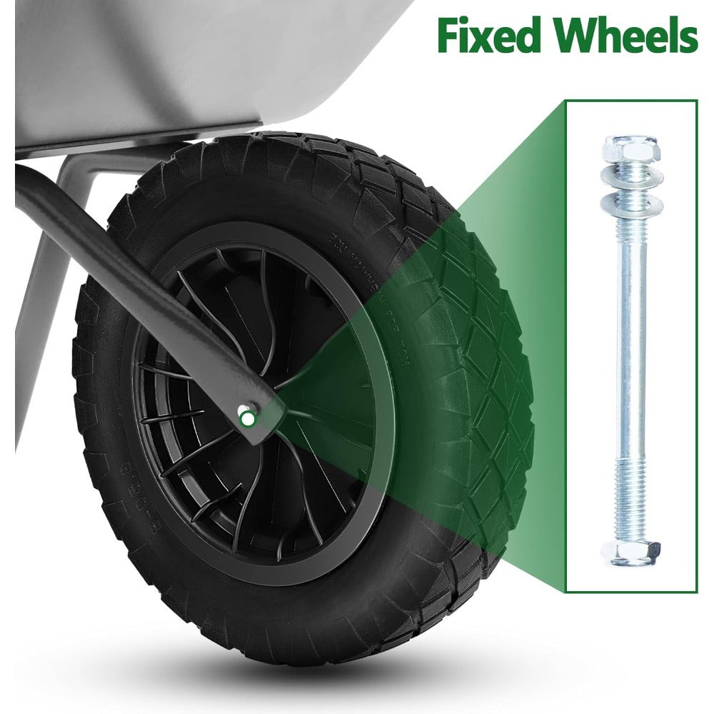 PU 14" Puncture Proof Black Wheelbarrow Wheel Tyre 3.50-8 foam filled + AXLE Wheelbarrow Wheel Replacement for Tough Garden Outdoor Use