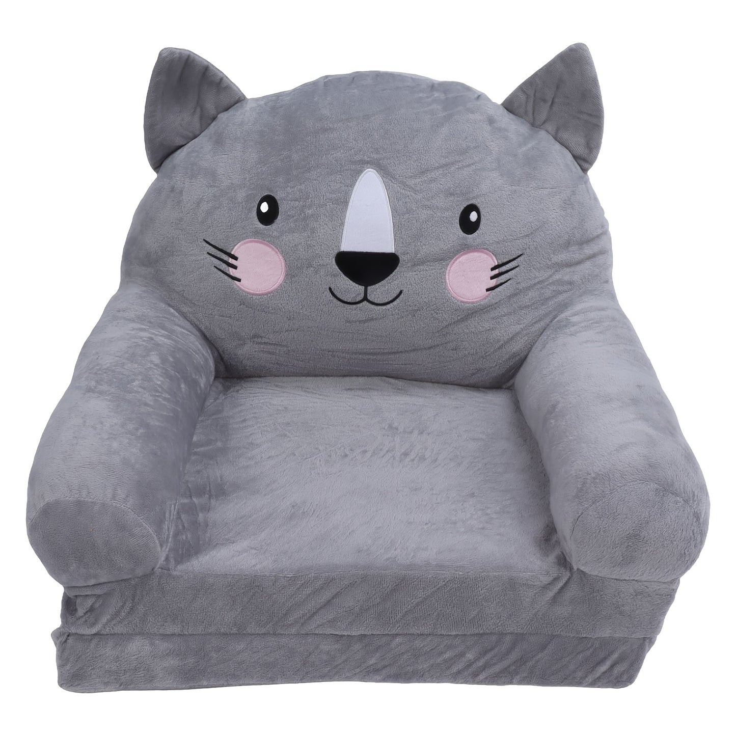 Cozy Kid Folding Sofa, Plush, Washable Lounge Chair for Playroom & Nursery, Gray Dog Style Foldable Wide Handle Soft Breathable Toddler Chair for Reading Relaxing Sleeping