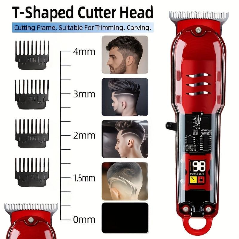 Men'S Electric Professional Hair Clipper And Beard Trimmer, Suitable for Hairdressing, Shaving, And Precise Trimming, USB Rechargeable, LCD Power Display, Convenient for Home And Car Travel