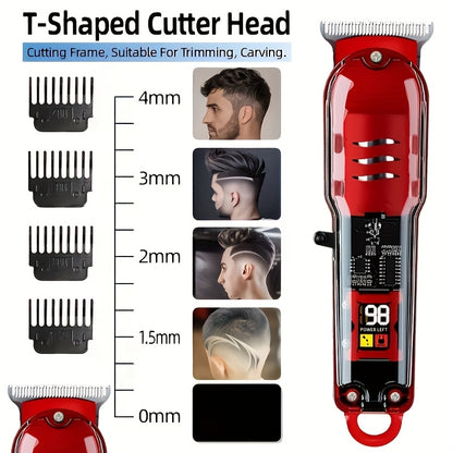 Men'S Electric Professional Hair Clipper And Beard Trimmer, Suitable for Hairdressing, Shaving, And Precise Trimming, USB Rechargeable, LCD Power Display, Convenient for Home And Car Travel