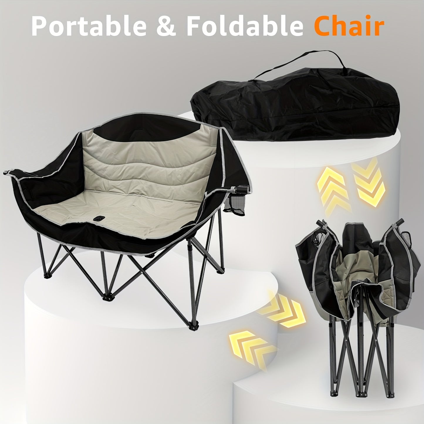 Folding Camping Loveseat for 2 People - Fully Padded Garden Sofa with 2 Cup Holders, 300kg Max Weight | Picnic/Beach/Travel