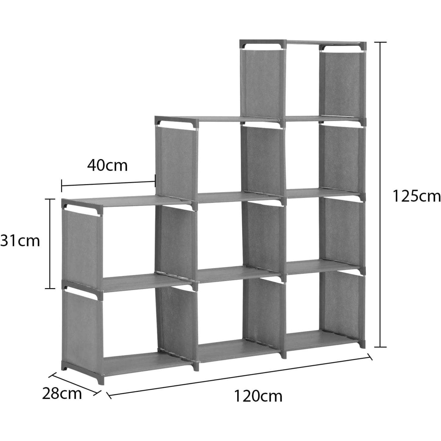 9 Cube Bookcase Ladder Cube Shelving Unit Bookshelf Cube Shelves Under Stairs Storage Unit Cube Storage Organiser For Living Room Bedroom Books Toys Clothes Tools Grey