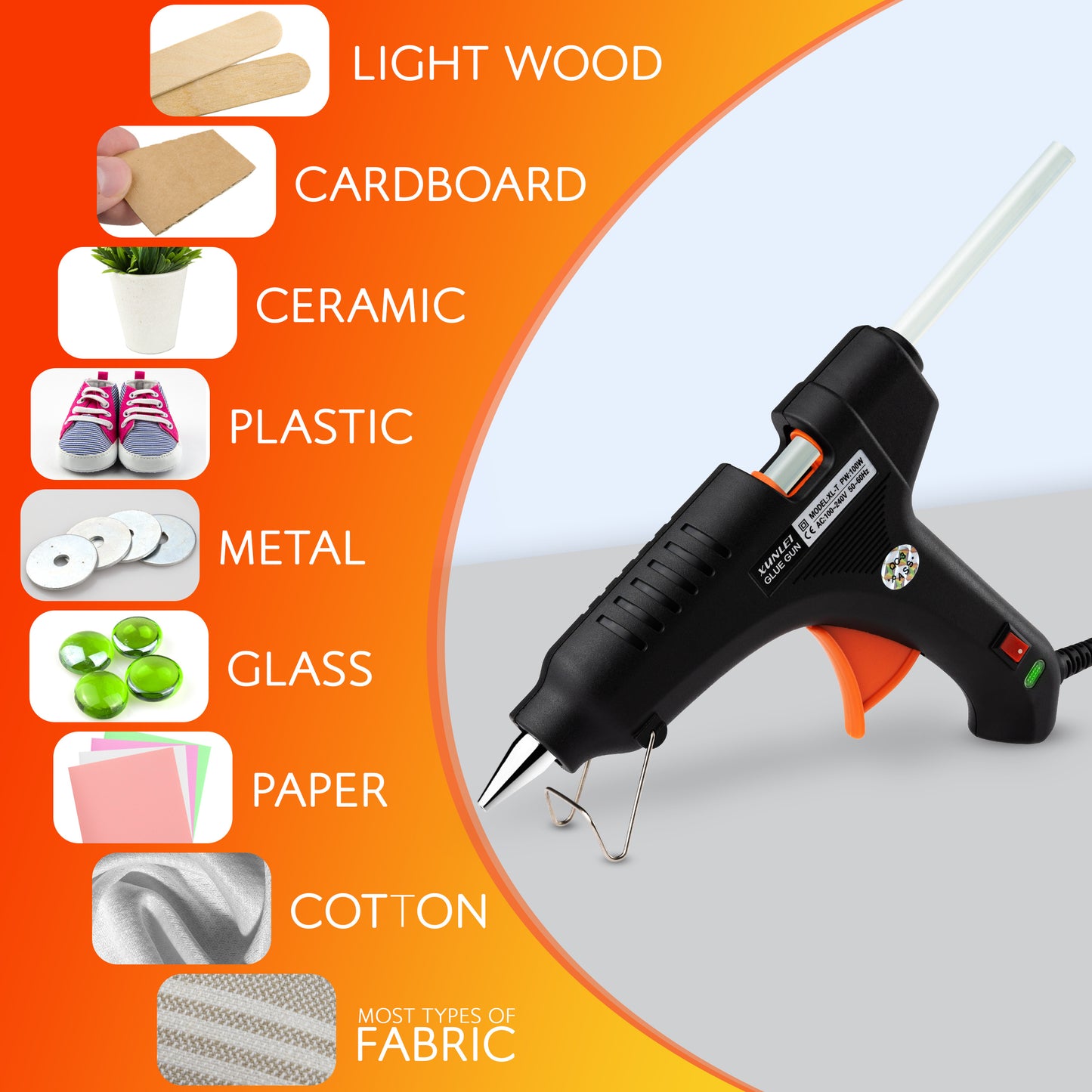 Hot Melt Glue Gun Machine Set with Glue Sticks 11mm Thin 20cm Long for Art & Crafts Kit School, Home - 100w Professional Electric UK Plug Heavy Duty - No-Drip Metal Tip, Safety Stand, Easy to Press Trigger