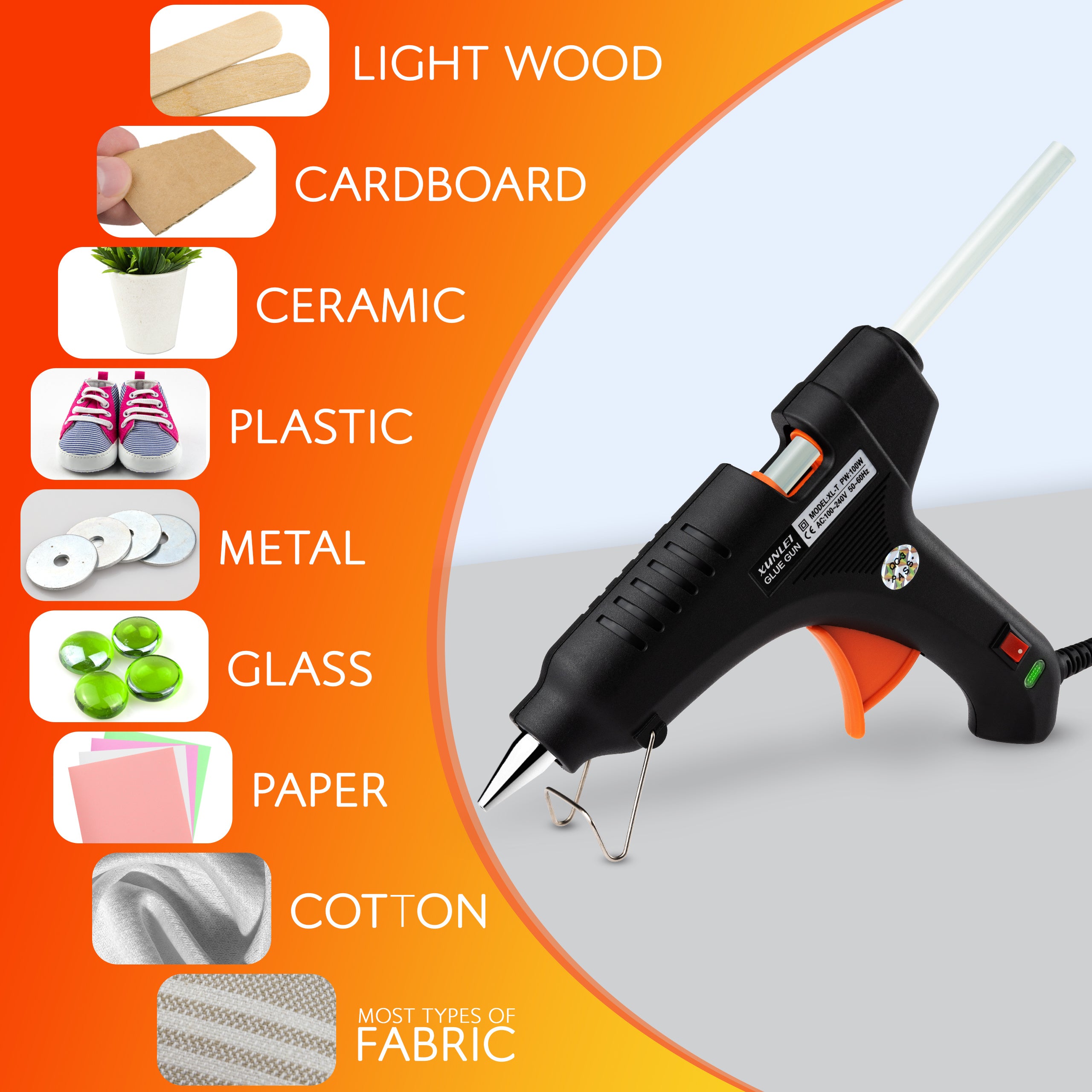 100W Hot Glue Gun Kit - UK Plug and 10 Glue Sticks