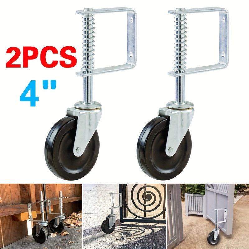 2 X SPRING LOADED HEAVY DUTY GATE WHEELS Farm Timber Door 10.16cm Swivel Wheel Fence