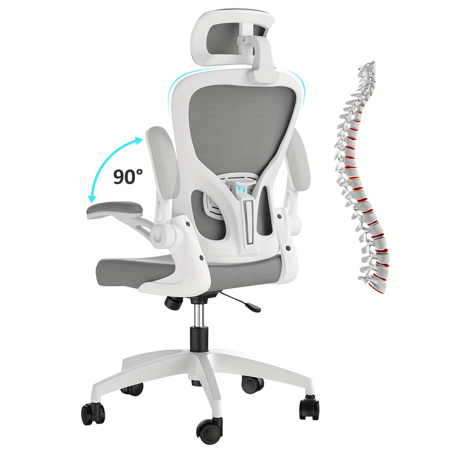 Ergonomic Mesh Office Chair with Adjustable Height, Flip-Up Armrests, Free-Tilt Mechanism & Split-Back Adjustment - Ideal for Home Office & Study Computing