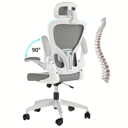 Ergonomic Mesh Office Chair with Adjustable Height, Flip-Up Armrests, Free-Tilt Mechanism & Split-Back Adjustment - Ideal for Home Office & Study Computing