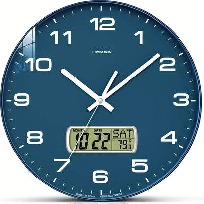 TIMESS Calendar Display Analog Wall Clock, 12/14 Inch 2-color Large Dial Silent, Can Display Perpetual Calendar And Fahrenheit Temperature, Bedroom, Office, School Decoration