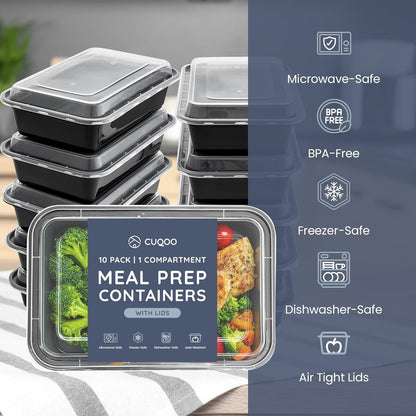 10/20pcs Meal Prep Containers with Lids, Reusable Food Storage Boxes, 1 & 2 Compartment Lunch Boxes, Stackable Plastic Takeaway Containers, Microwave Freezer Dishwasher Safe, Bento Lunch Box Set