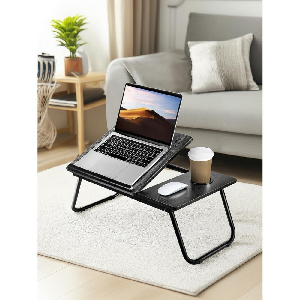 Foldable Laptop Desk, Adjustable Laptop Table with Cup Holder, Portable Bed Tray Table for Working, Reading, Eating, and Studying, Ergonomic Notebook Stand with Non-Slip Design
