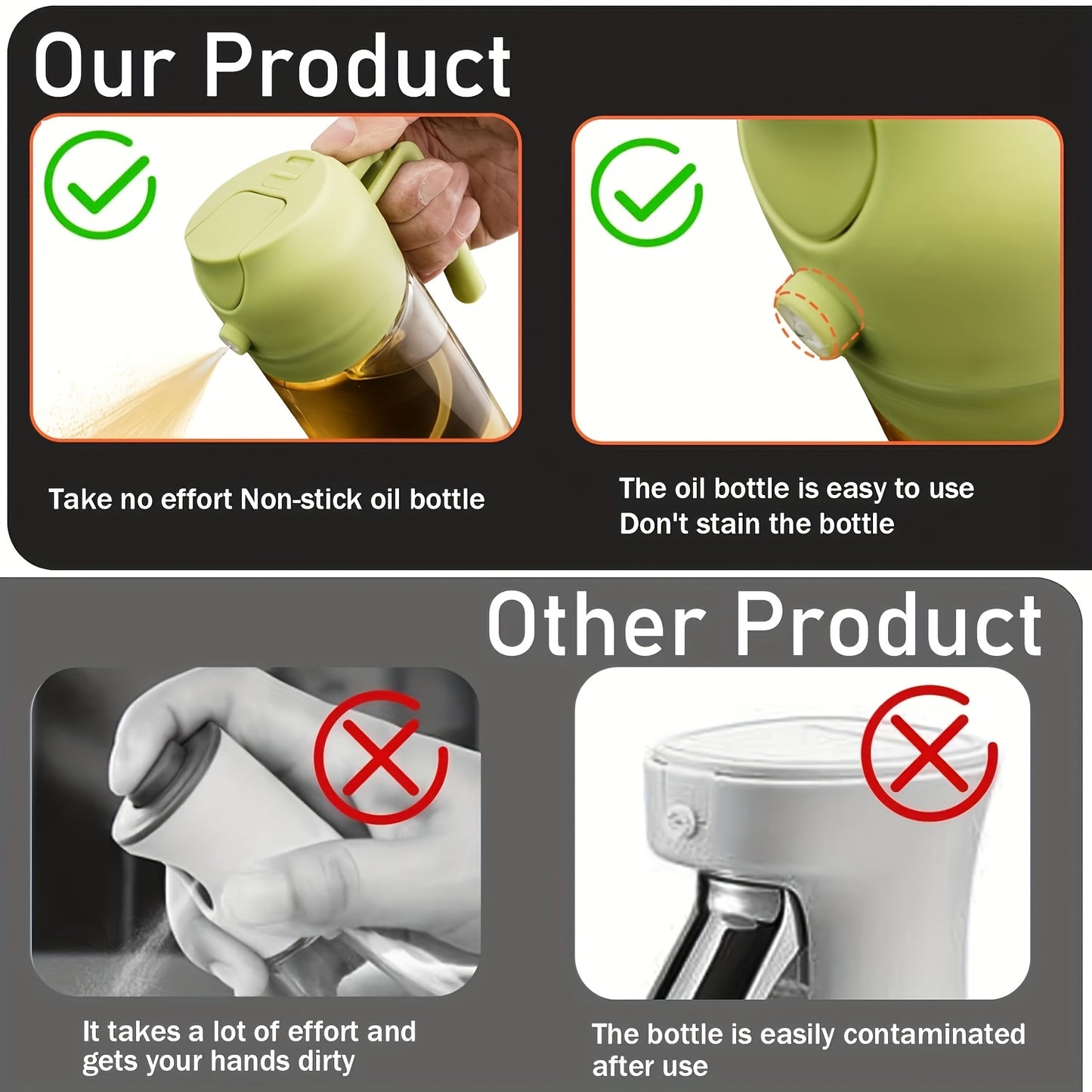Set of 2 Kitchen Glass Olive Oil Dispensers, a 2-In-1 Oil Bottle And Cooking Sprayer, 16-Ounce Premium Dark Green Glass Oil Bottle, Cooking Oil Dispenser, Kitchen Oil Sprayer, Includes 6 Stickers, Suitable for Grilling, Rvs, Salads