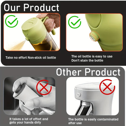 Set of 2 Kitchen Glass Olive Oil Dispensers, a 2-In-1 Oil Bottle And Cooking Sprayer, 16-Ounce Premium Dark Green Glass Oil Bottle, Cooking Oil Dispenser, Kitchen Oil Sprayer, Includes 6 Stickers, Suitable for Grilling, Rvs, Salads