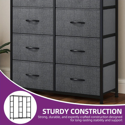 8 Drawers Dresser, Bedroom Dresser, Fabric Dresser with Wood Top, Drawer Storage Unit for Bedroom, Living Room, Black Gray